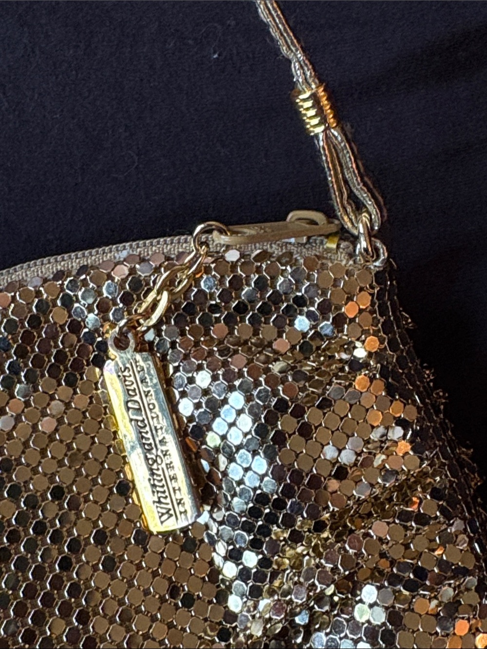 Whiting & Davis Metallic Gold Mesh Crossbody Bag